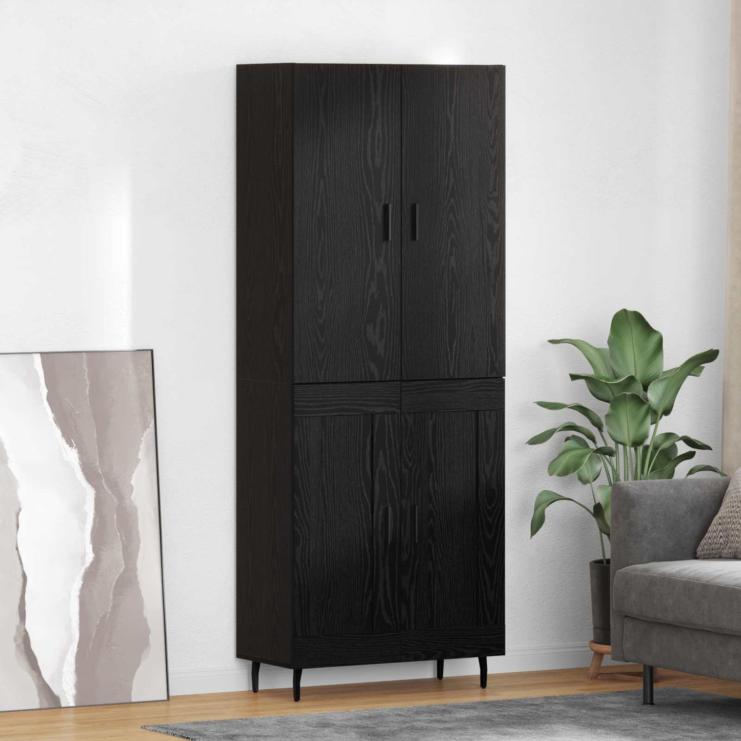 vidaXL Meuble haut 2 pcs Noir aspect chêne Bois d'ingénierie et verre