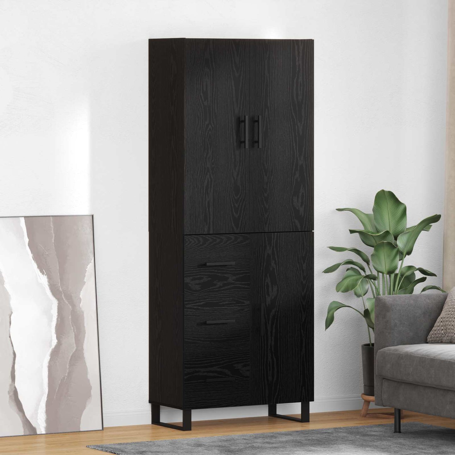 vidaXL Bahut haut 2 pcs Noir aspect chêne 69,5 x 34 x 180 cm
