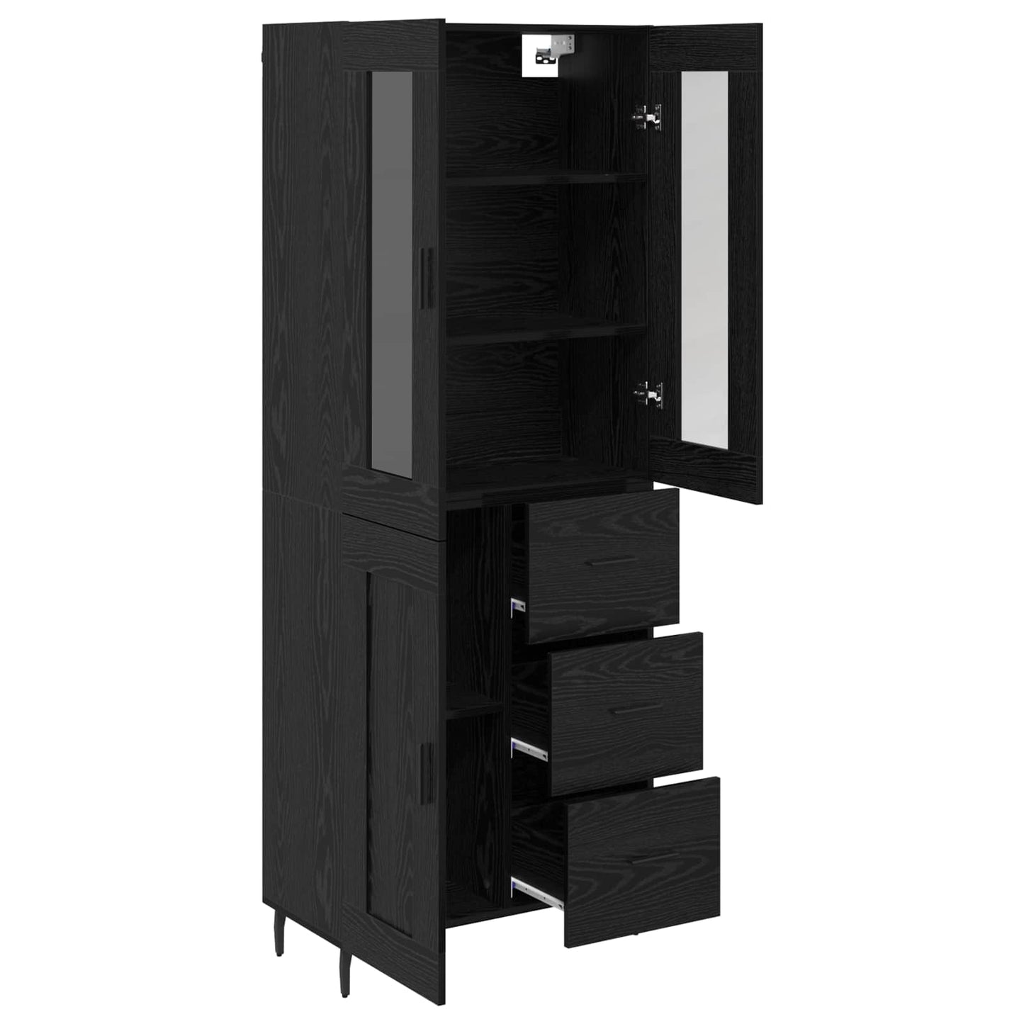vidaXL Highboard 2 pcs Schwarz Eichen-Optik Engineered Wood und Glas