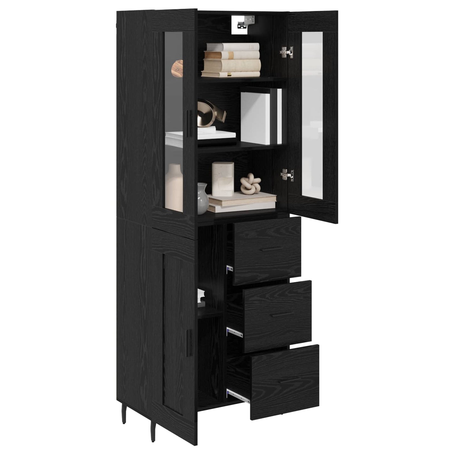 vidaXL Highboard 2 pcs Schwarz Eichen-Optik Engineered Wood und Glas
