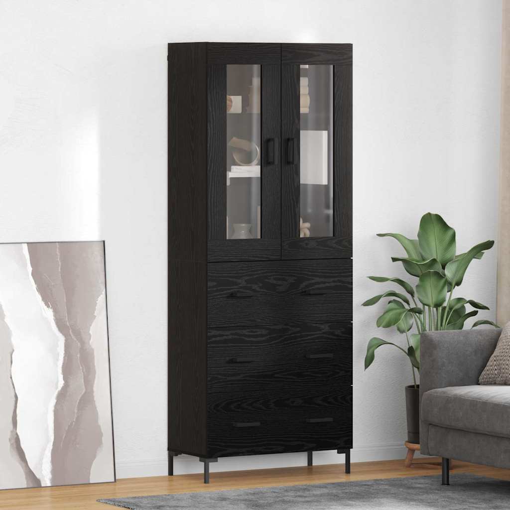 vidaXL Highboard 2 pcs noir aspect chêne bois d'ingénierie