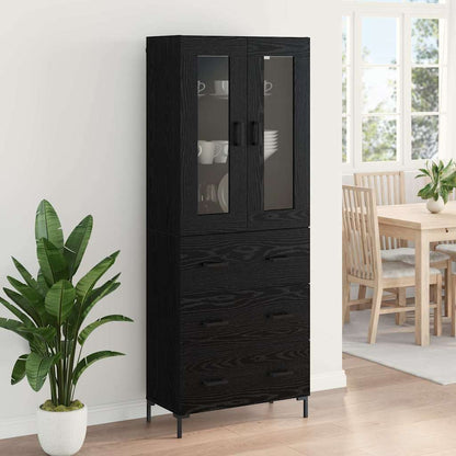 vidaXL Highboard 2 pcs noir aspect chêne bois d'ingénierie