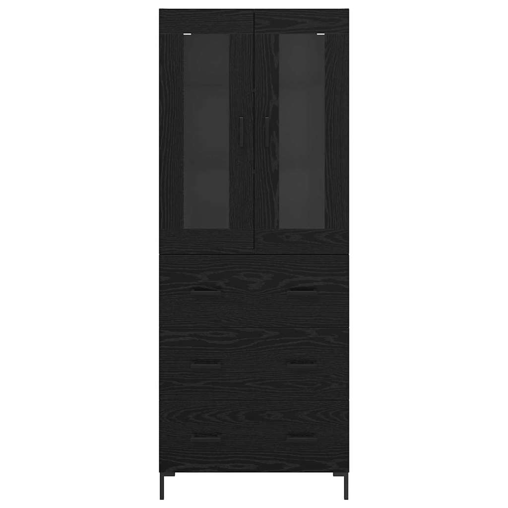 vidaXL Highboard 2 pcs noir aspect chêne bois d'ingénierie