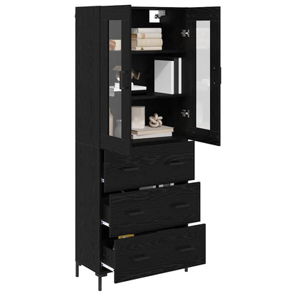 vidaXL Highboard 2 pcs noir aspect chêne bois d'ingénierie