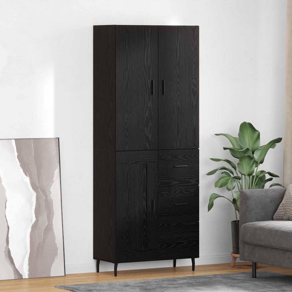 vidaXL Highboard 2 pcs Schwarz Eichen-Optik Engineered Wood und Glas