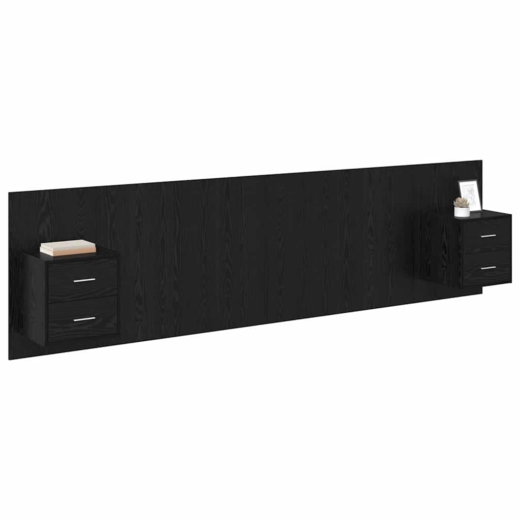 vidaXL Tête de lit avec rangement 3 pcs Noir Aspect Chêne Bois d'ingénierie