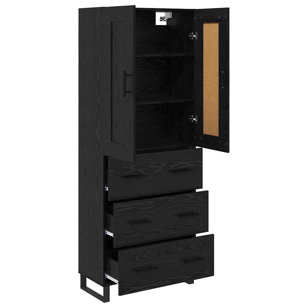 vidaXL Buffet haut noir aspect chêne 69,5 x 34 x 180 cm Bois d'ingénierie