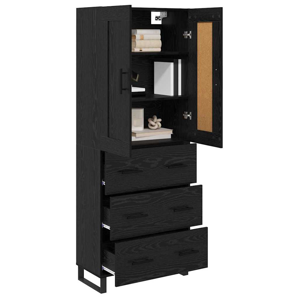vidaXL Buffet haut noir aspect chêne 69,5 x 34 x 180 cm Bois d'ingénierie