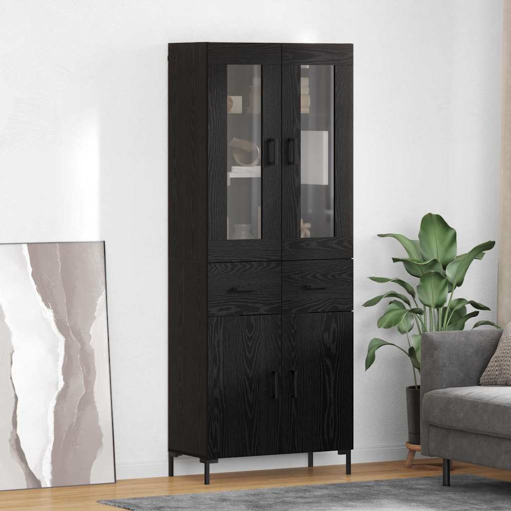 vidaXL Highboard 2 pcs Noir aspect chêne Bois d'ingénierie