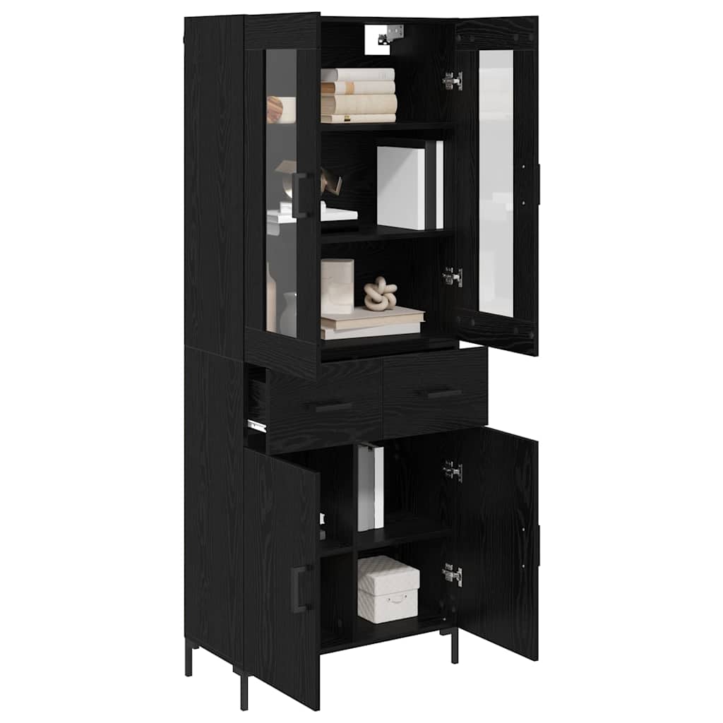 vidaXL Highboard 2 pcs Noir aspect chêne Bois d'ingénierie