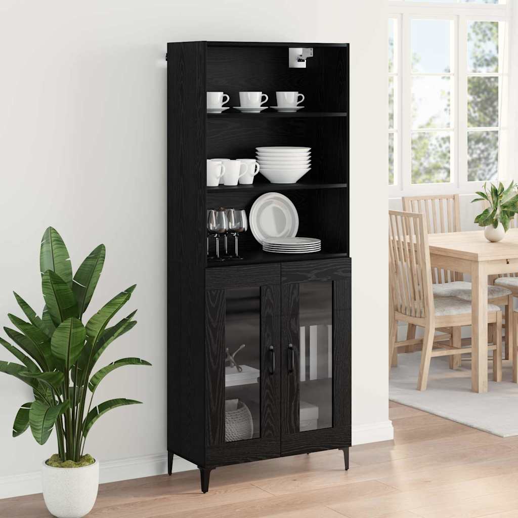 vidaXL Buffet haut noir aspect chêne 69,5 x 34 x 180 cm Bois d'ingénierie