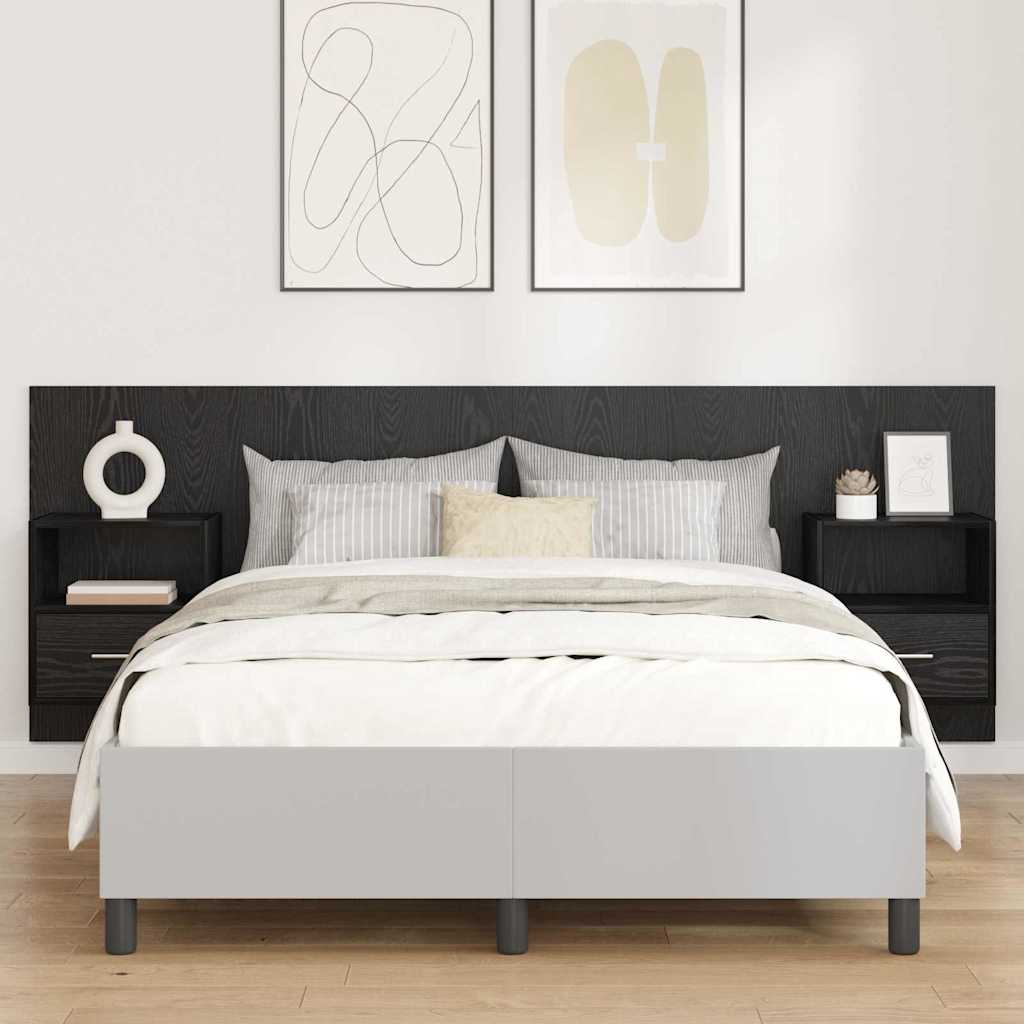 vidaXL Tête de lit avec armoire 3 pcs Noir aspect chêne Bois d'ingénierie