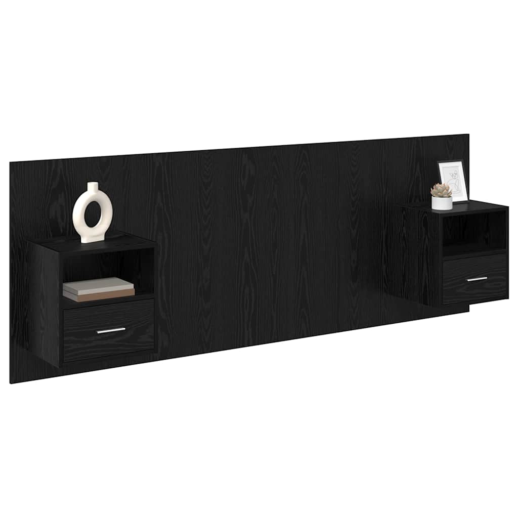 vidaXL Tête de lit avec armoire 3 pcs Noir aspect chêne Bois d'ingénierie