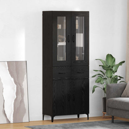 vidaXL Buffet haut noir aspect chêne 69,5 x 34 x 180 cm Bois d'ingénierie