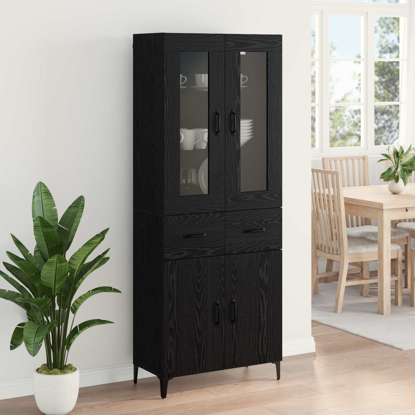 vidaXL Buffet haut noir aspect chêne 69,5 x 34 x 180 cm Bois d'ingénierie