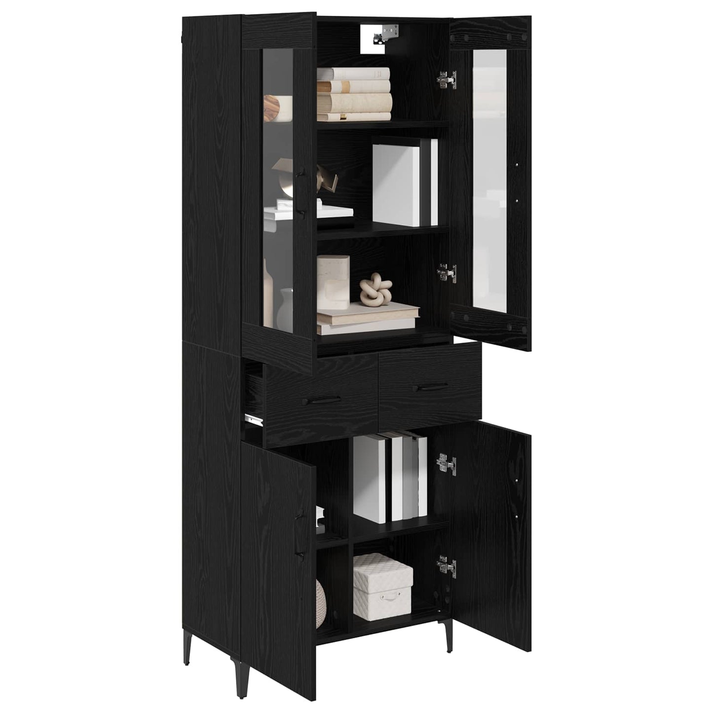 vidaXL Buffet haut noir aspect chêne 69,5 x 34 x 180 cm Bois d'ingénierie