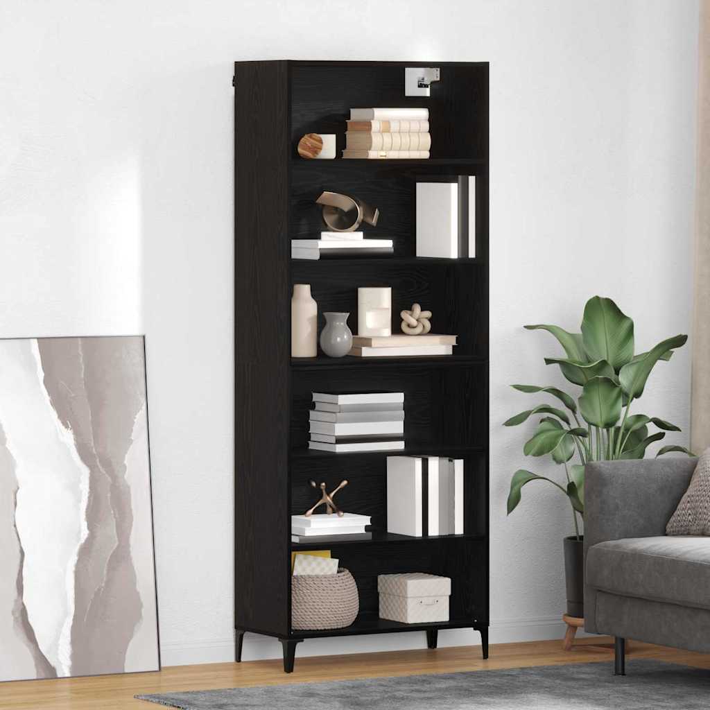 vidaXL Buffet haut noir aspect chêne 69,5 x 34 x 180 cm Bois d'ingénierie