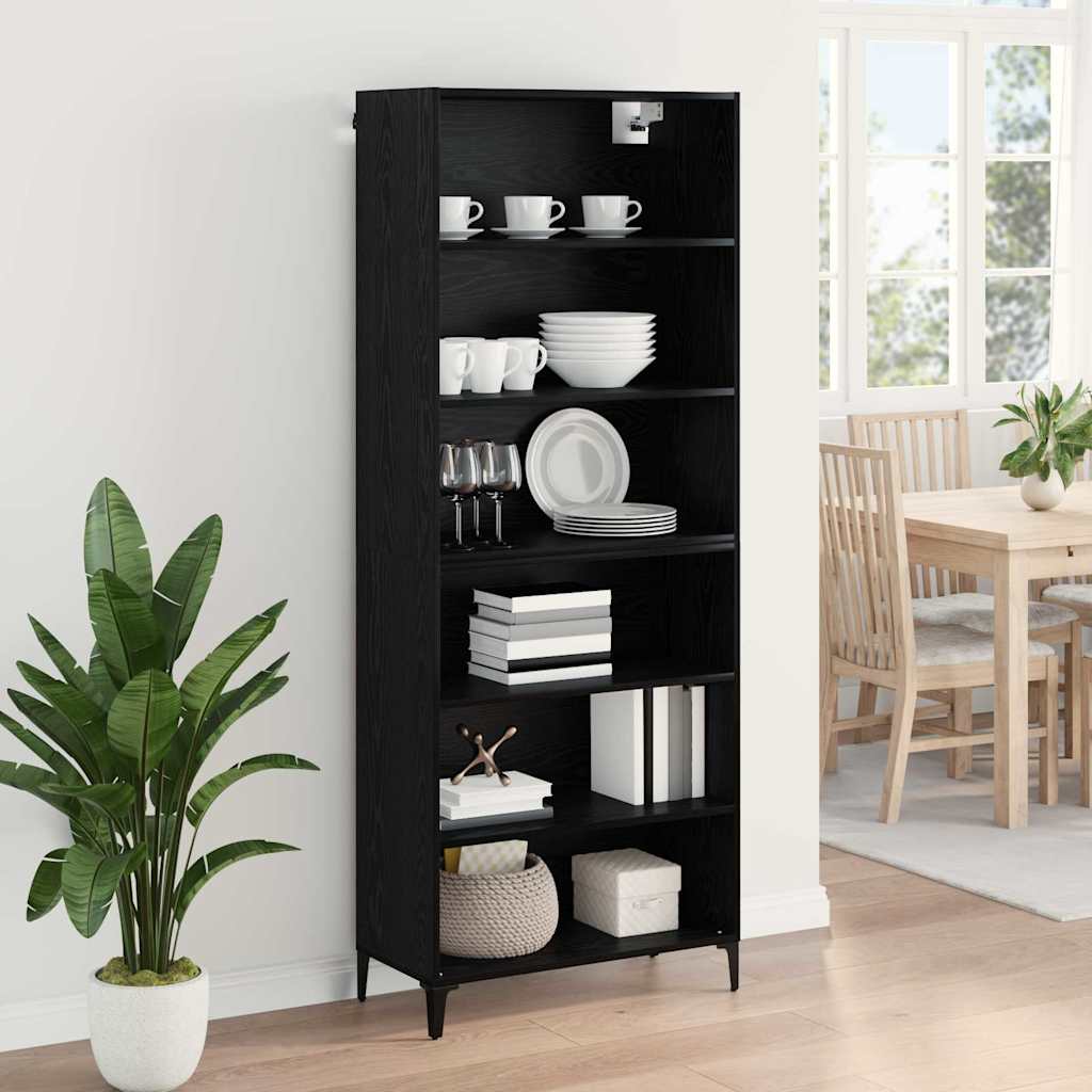 vidaXL Buffet haut noir aspect chêne 69,5 x 34 x 180 cm Bois d'ingénierie