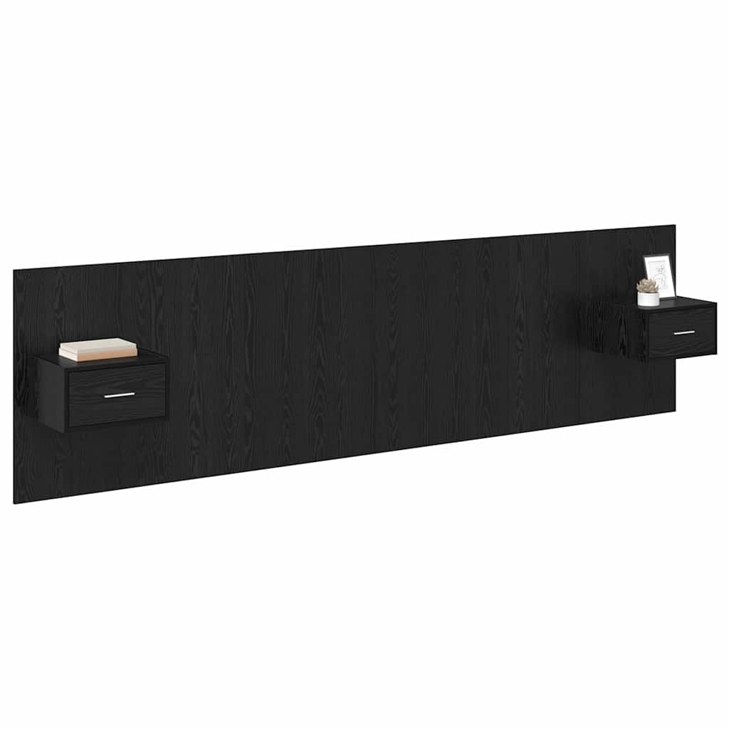 Kopfteil mit Schrank 3 pcs Schwarz Eichen-Optik Holzwerkstoff