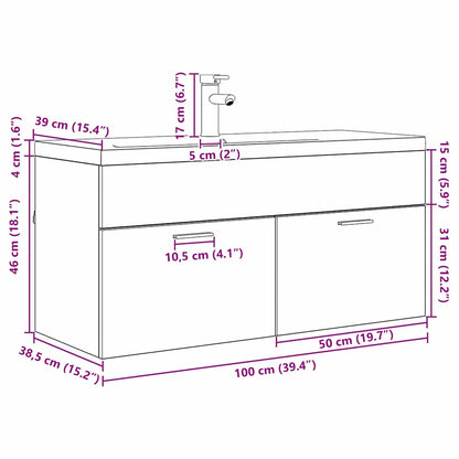 vidaXL Badezimmerschrank Schwarz Eichen-Optik 100 x 38,5 x 46 cm