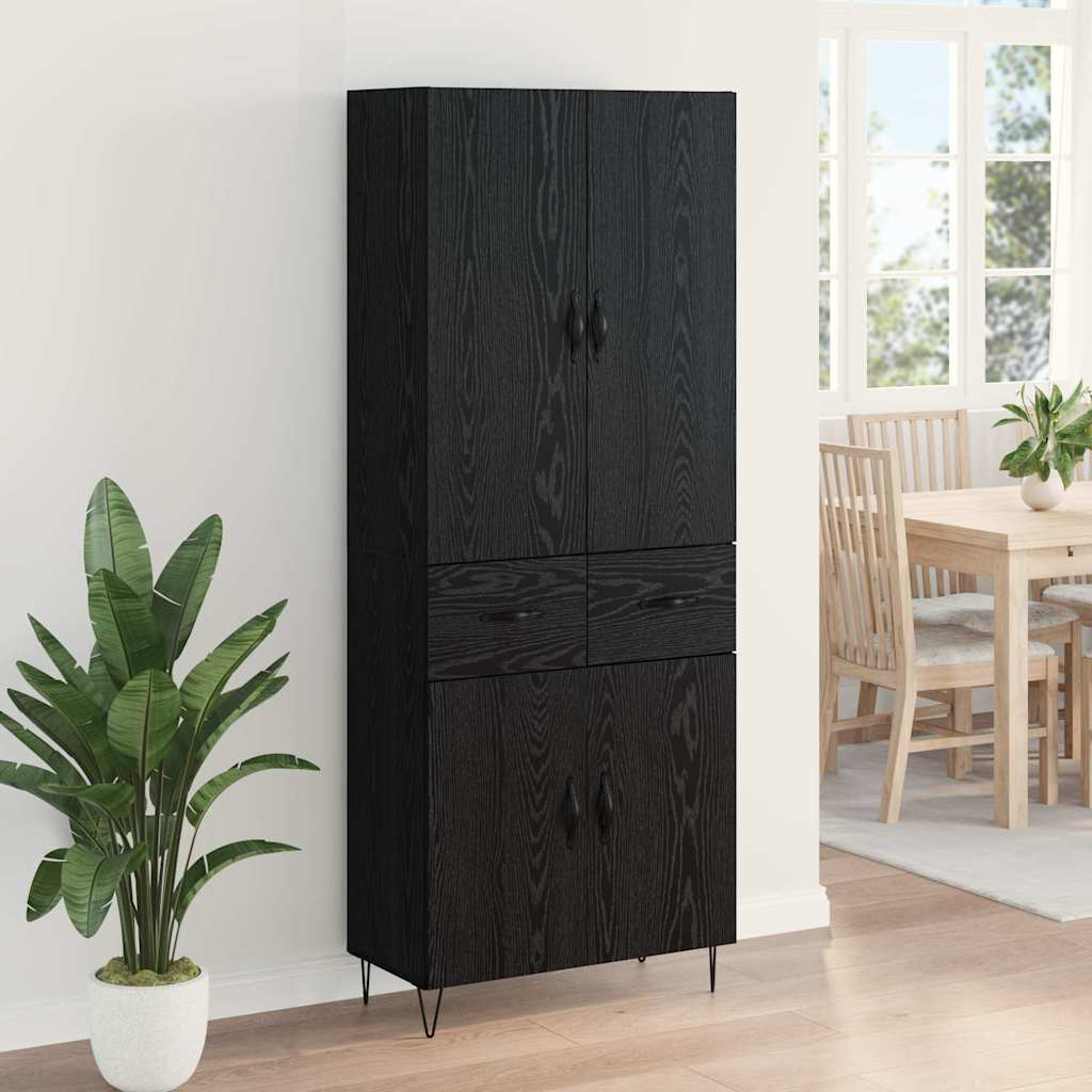 Highboard 2 Stück Schwarz Eichen-Optik Ingenieurholz und Glas