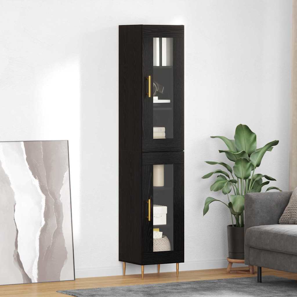 vidaXL Highboard 2 pcs Schwarz Eichen-Optik Glas