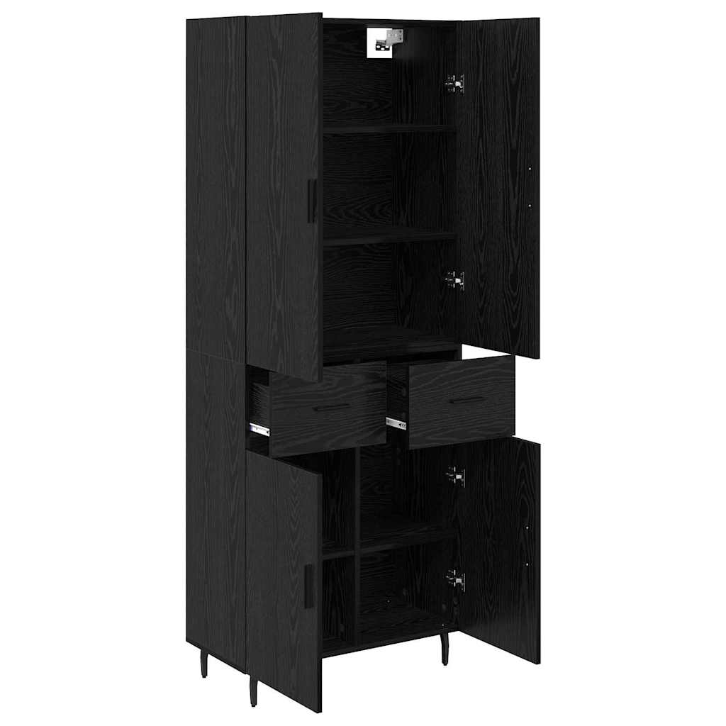 vidaXL Highboard 2 pcs Schwarz Eichen-Optik Engineered Wood und Glas