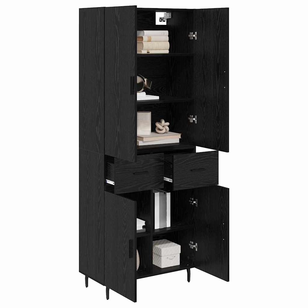 vidaXL Highboard 2 pcs Schwarz Eichen-Optik Engineered Wood und Glas