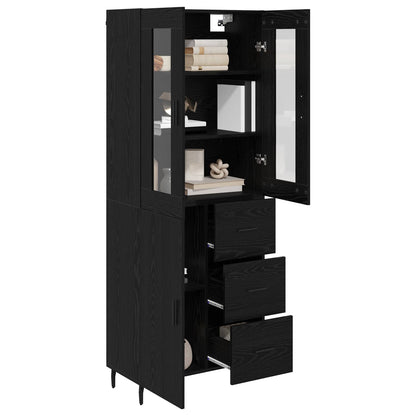 vidaXL Highboard 2 pcs Schwarz Eichen-Optik Engineered Wood und Glas
