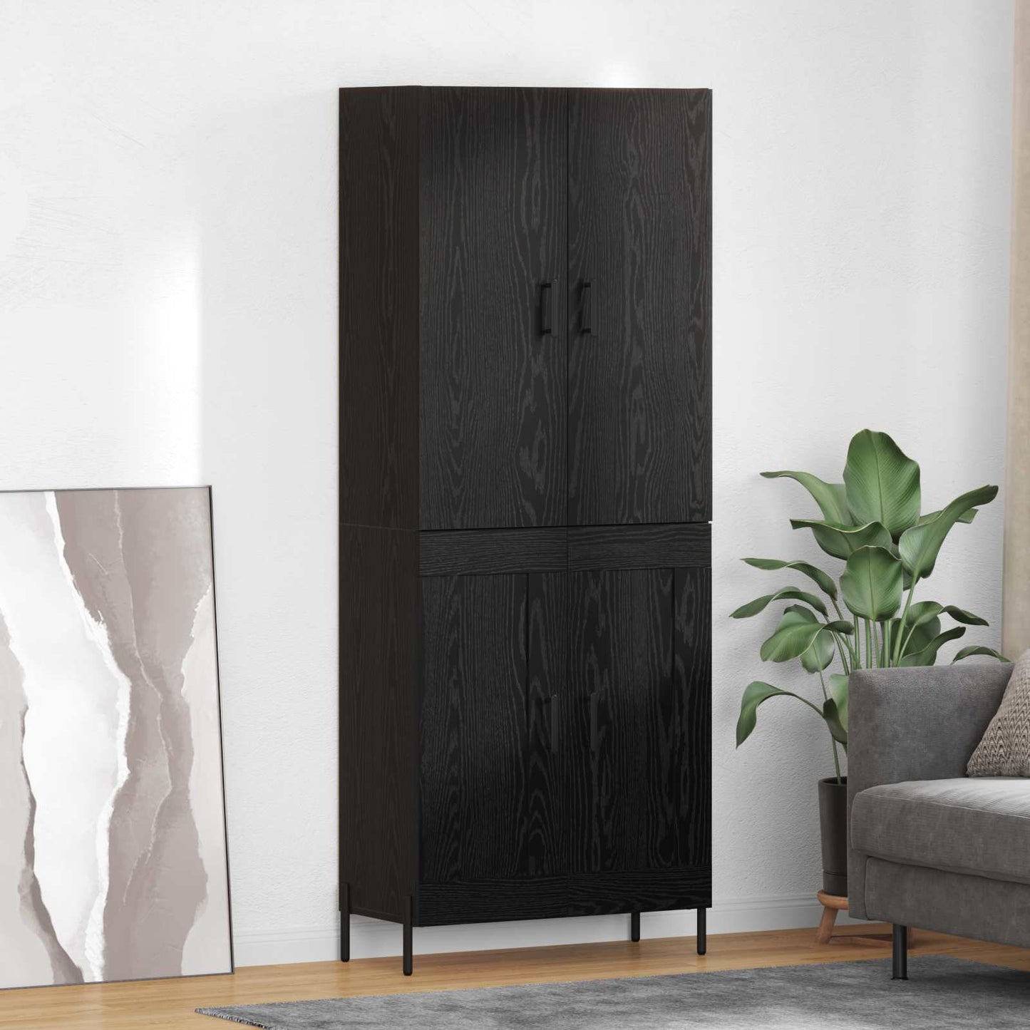 vidaXL Buffet haut noir aspect chêne 69,5 x 34 x 180 cm Bois d'ingénierie