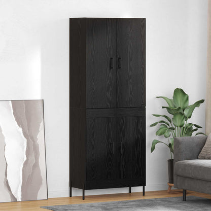 vidaXL Buffet haut noir aspect chêne 69,5 x 34 x 180 cm Bois d'ingénierie