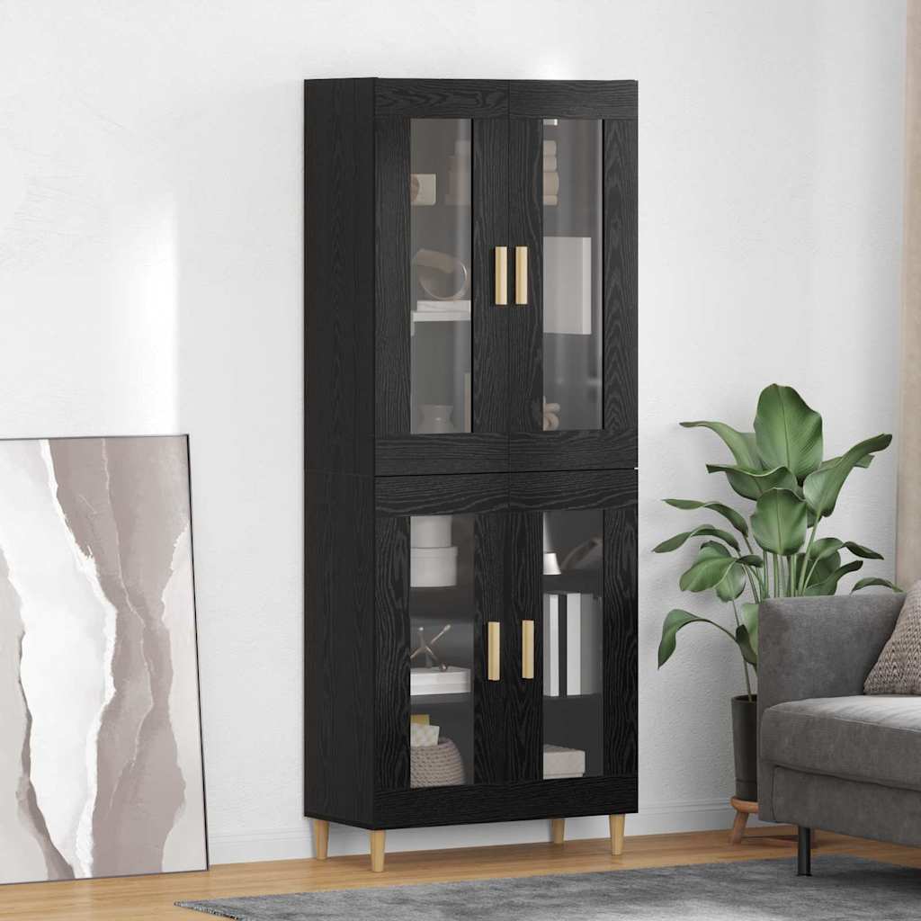 vidaXL Buffet haut noir aspect chêne 69,5 x 34 x 180 cm Bois d'ingénierie