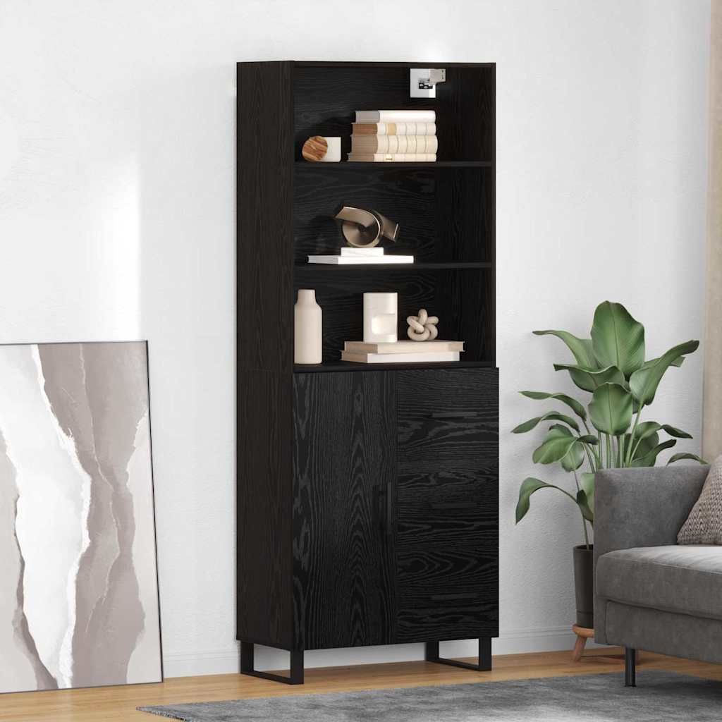 vidaXL Buffet haut noir aspect chêne 69,5 x 34 x 180 cm Bois d'ingénierie