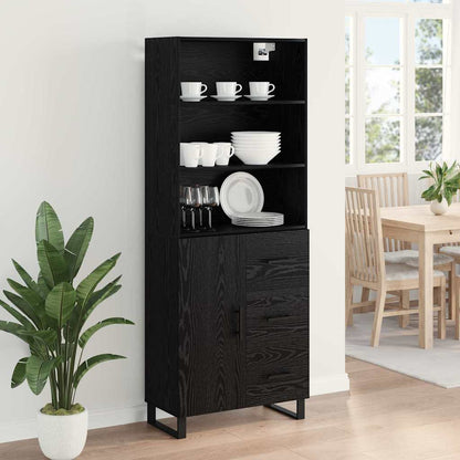 vidaXL Buffet haut noir aspect chêne 69,5 x 34 x 180 cm Bois d'ingénierie