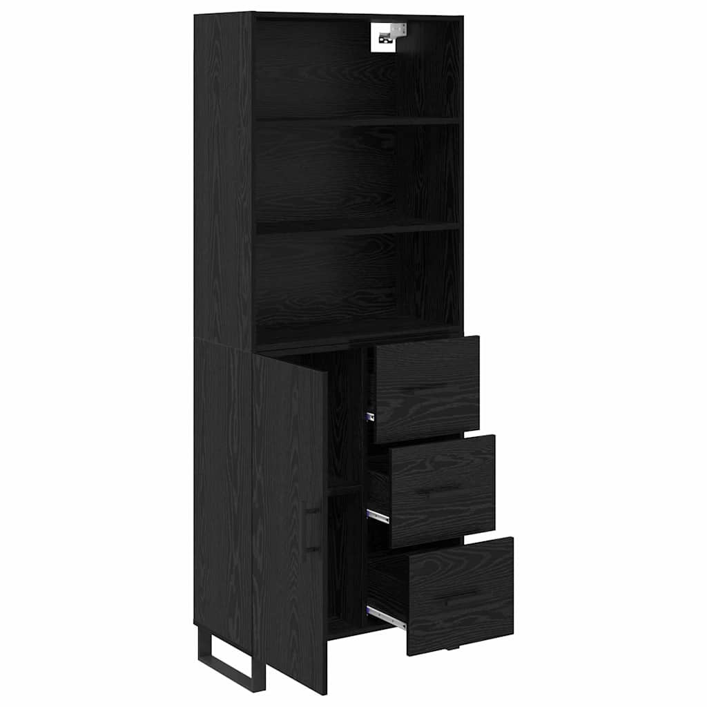 vidaXL Buffet haut noir aspect chêne 69,5 x 34 x 180 cm Bois d'ingénierie
