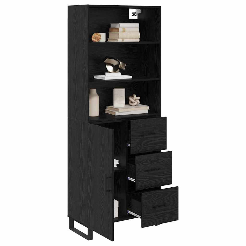vidaXL Buffet haut noir aspect chêne 69,5 x 34 x 180 cm Bois d'ingénierie