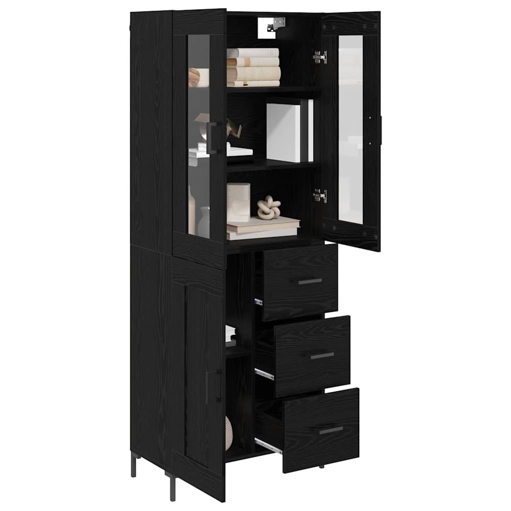 vidaXL Highboard 2 pcs Noir Aspect chêne Bois d'ingénierie