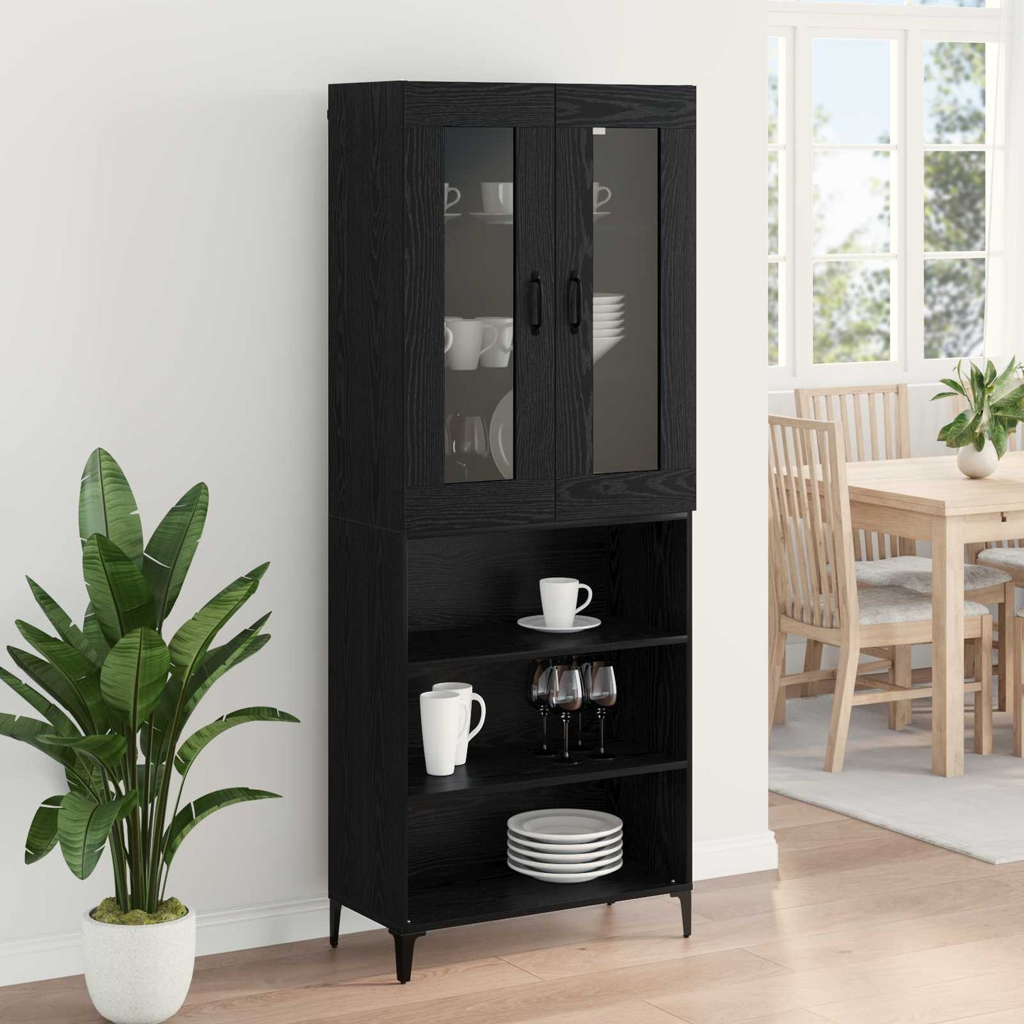 vidaXL Buffet haut noir aspect chêne 69,5 x 34 x 180 cm Bois d'ingénierie