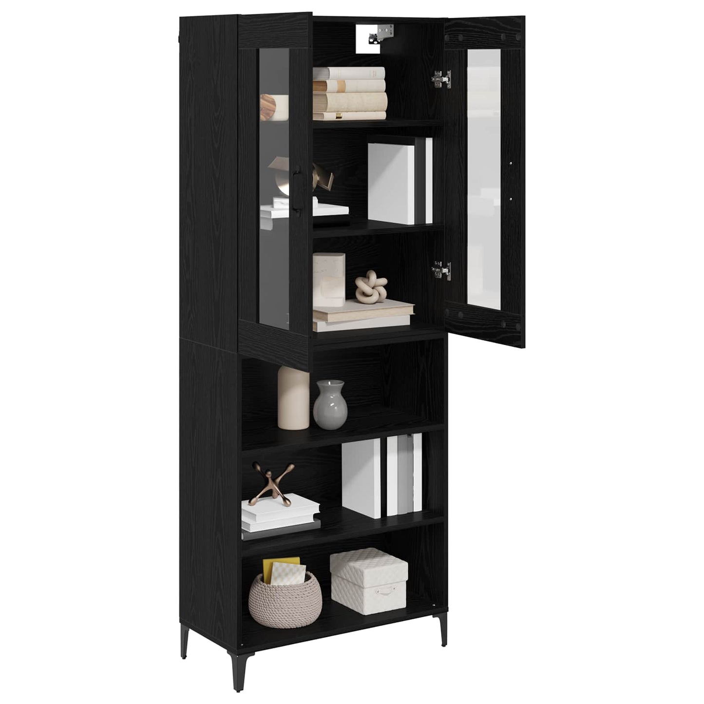 vidaXL Buffet haut noir aspect chêne 69,5 x 34 x 180 cm Bois d'ingénierie