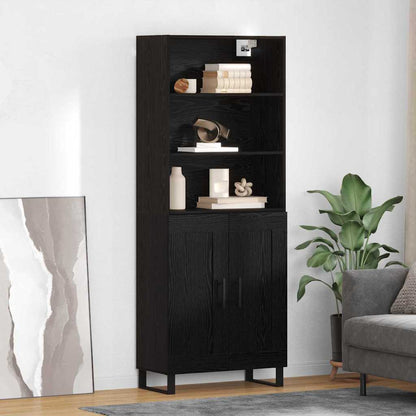 vidaXL Buffet haut noir aspect chêne 69,5 x 34 x 180 cm Bois d'ingénierie