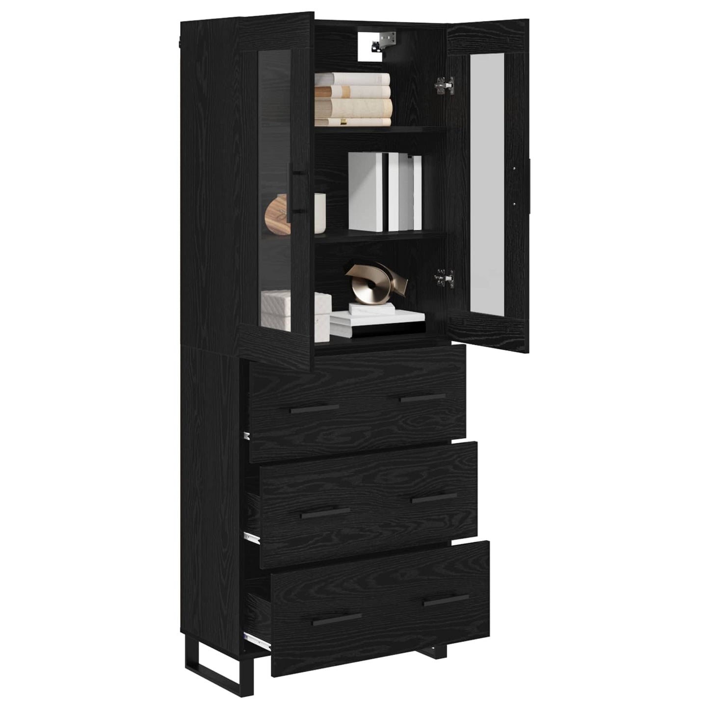 vidaXL Highboard 2 pcs Schwarz Eichen-Optik Engineered Wood und Glas