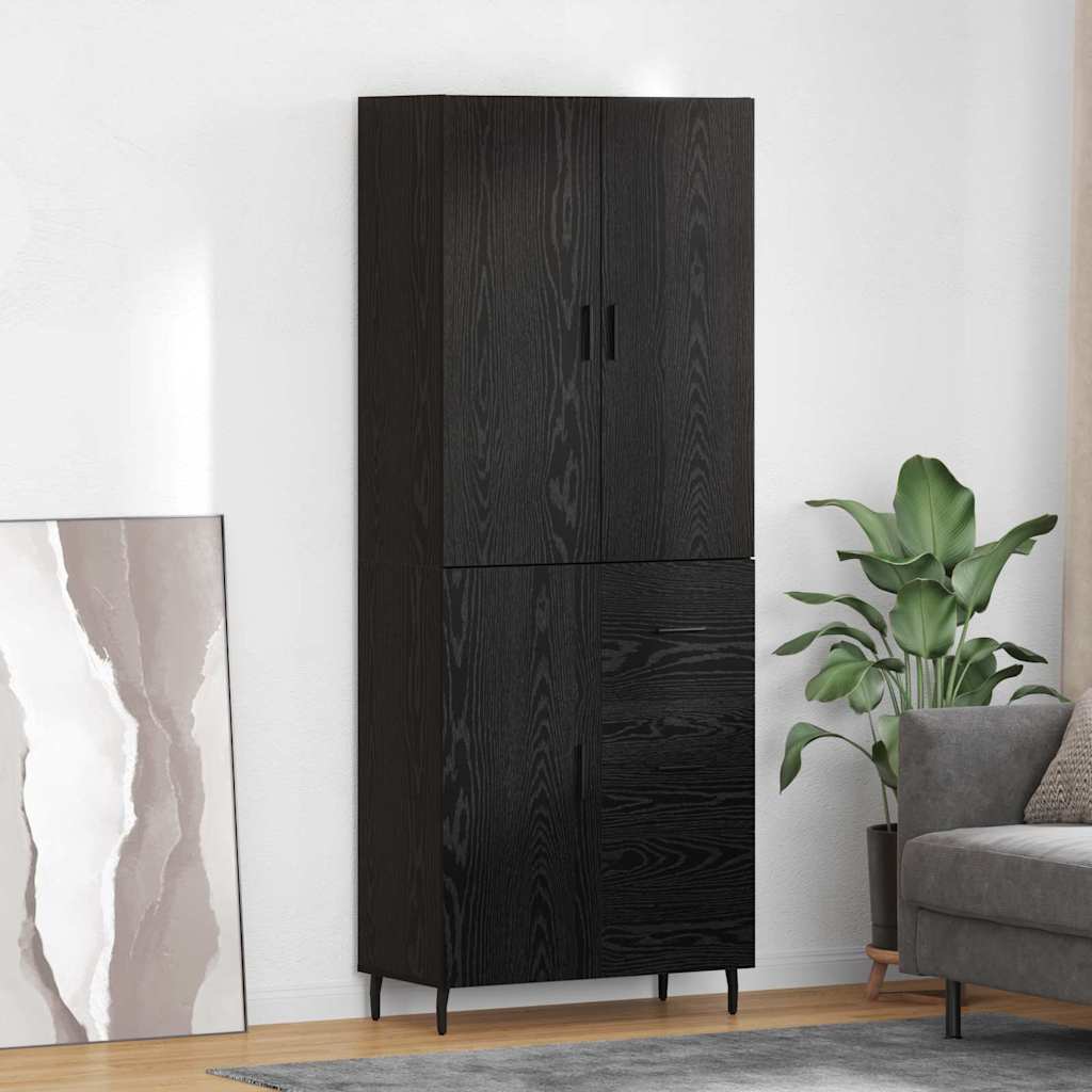 vidaXL Highboard 2 pcs Schwarz Eichen-Optik Engineered Wood und Glas