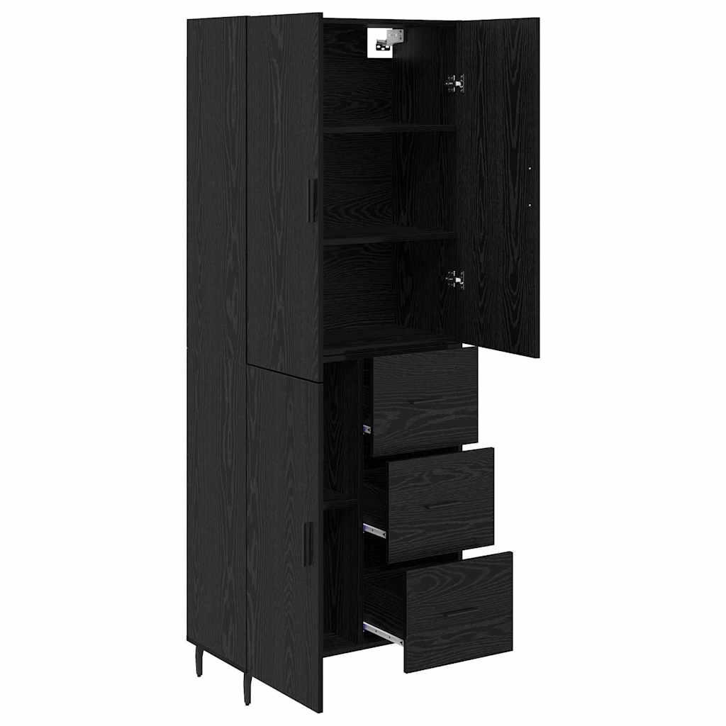vidaXL Highboard 2 pcs Schwarz Eichen-Optik Engineered Wood und Glas
