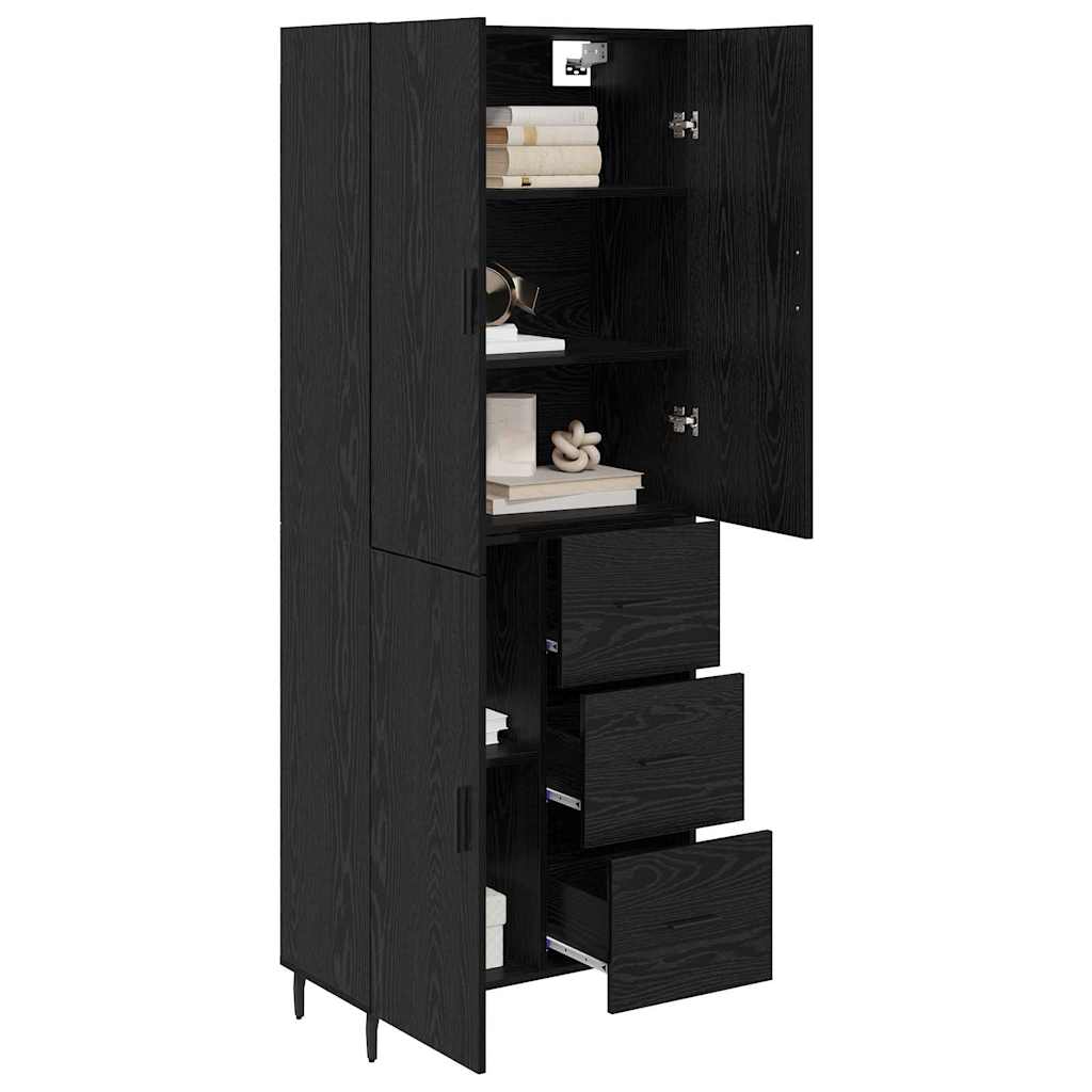 vidaXL Highboard 2 pcs Schwarz Eichen-Optik Engineered Wood und Glas