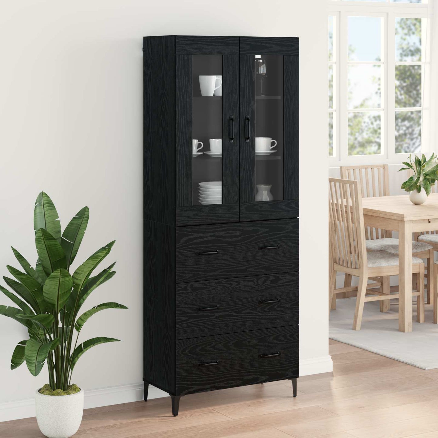 vidaXL Buffet haut noir aspect chêne 69,5 x 34 x 180 cm Bois d'ingénierie