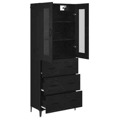 vidaXL Buffet haut noir aspect chêne 69,5 x 34 x 180 cm Bois d'ingénierie