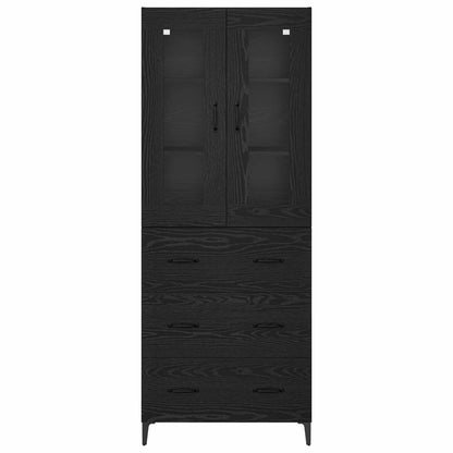 vidaXL Buffet haut noir aspect chêne 69,5 x 34 x 180 cm Bois d'ingénierie
