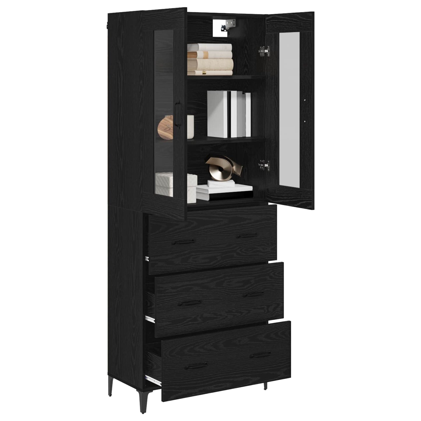 vidaXL Buffet haut noir aspect chêne 69,5 x 34 x 180 cm Bois d'ingénierie