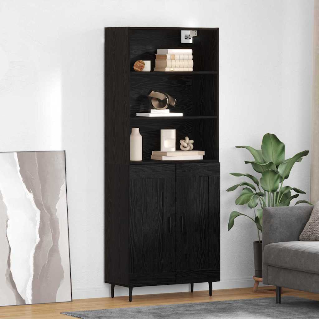 vidaXL Bahut haut noir aspect chêne 69,5 x 34 x 180 cm