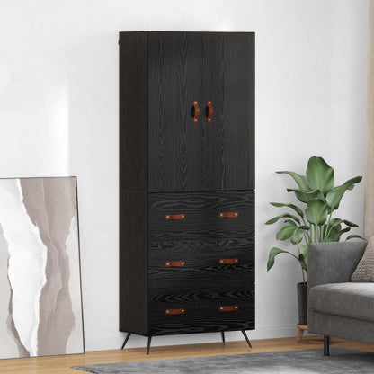 vidaXL Buffet haut noir aspect chêne 69,5 x 34 x 180 cm Bois d'ingénierie